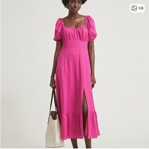 Linen blend pink midi dress